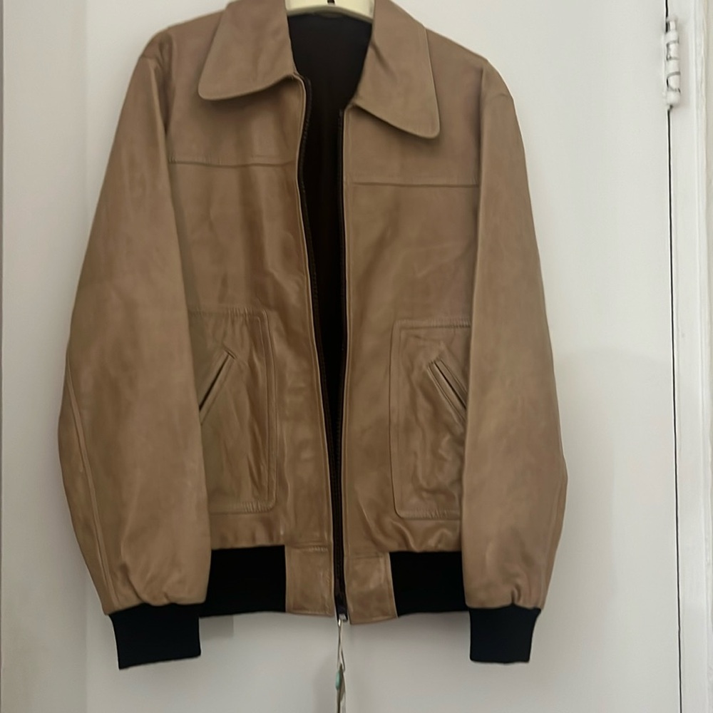 MISTERAZ AWSOME PARIS JIM SUPER SOFT BEIGE LAMB LEATHER BOMBER JACKET S LARGE